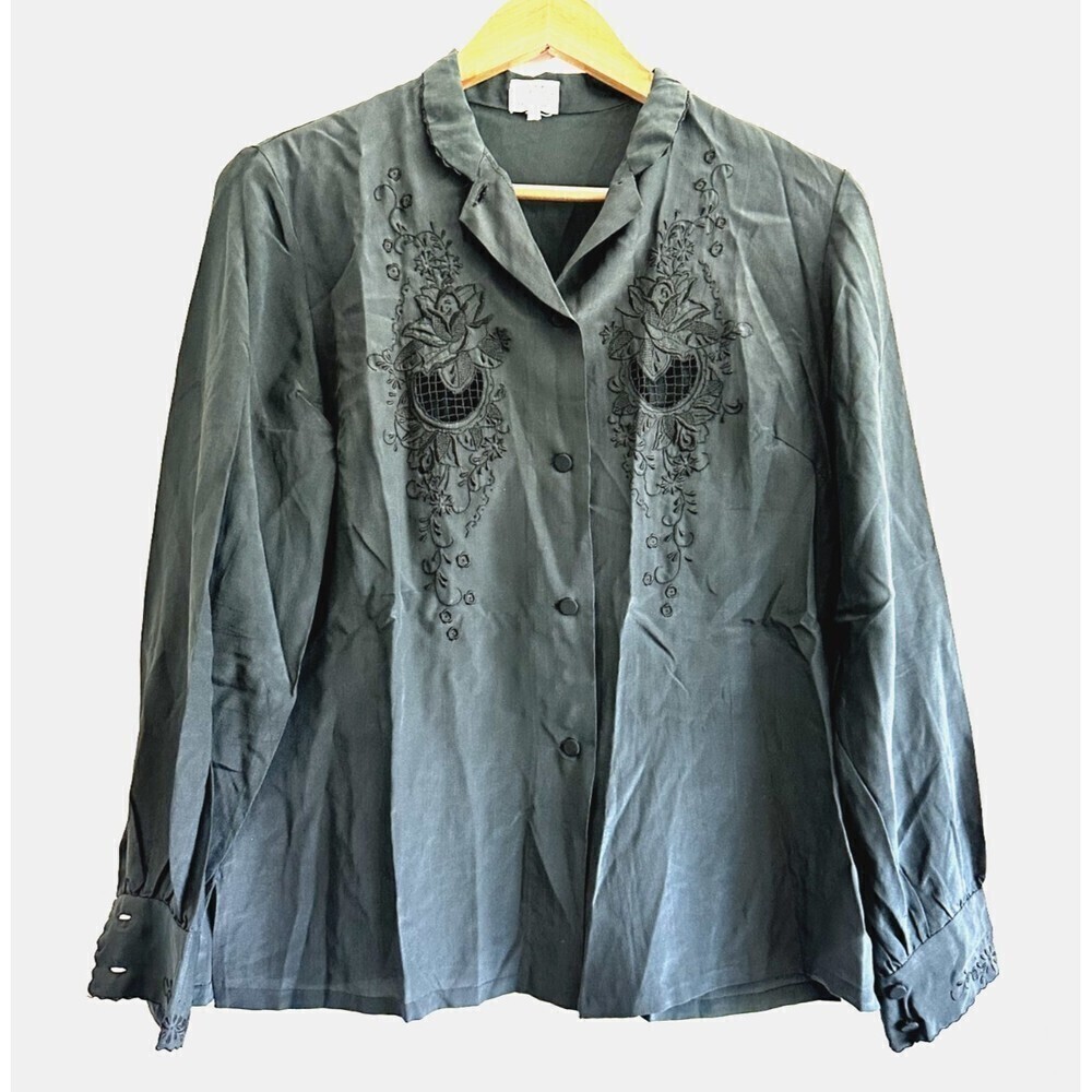 Vintage Henan Arts & Crafts Womans Silk Button Up Top‎ Size 38 Rare 60s